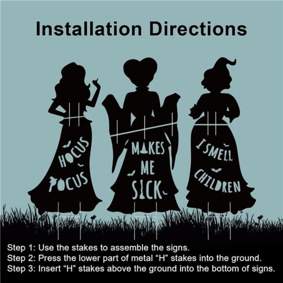 3 Extra Large Hocus Pocus Witches Black Halloween Silhouette Yard Signs - Picture 4 of 8